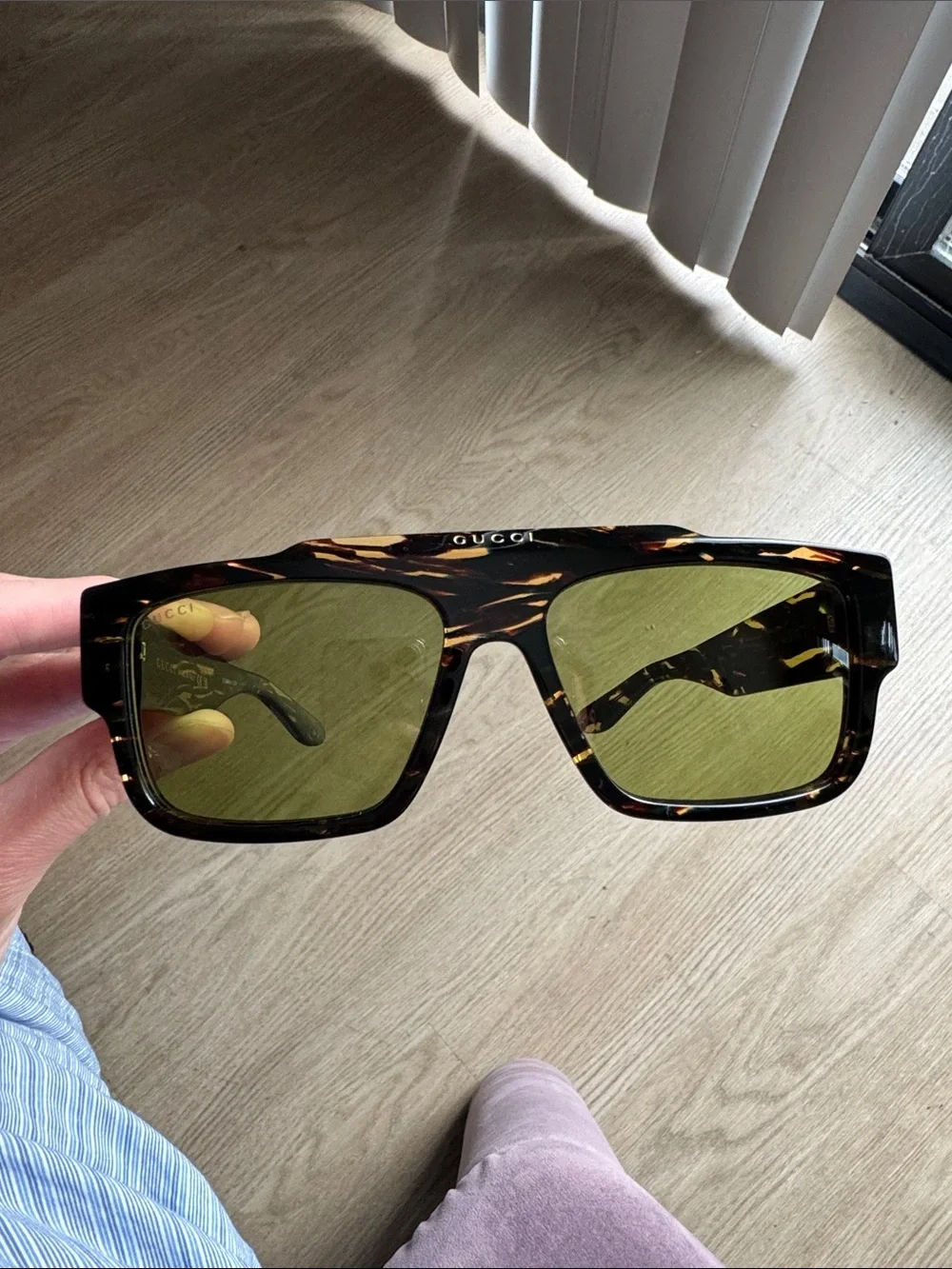 Gucci Tortoiseshell Sunglasses with Olive Lenses and Black Accents